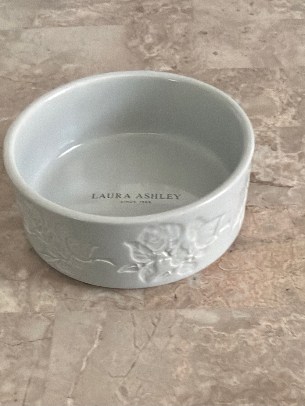 Laura Ashley White Embossed Floral Ceramic Pet Dish